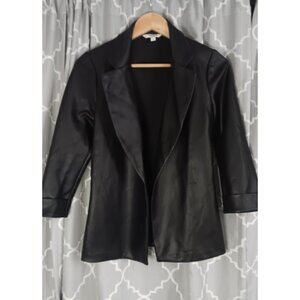 Whatever New York Small Black Faux Leather Business Going Out Open Blazer Coat